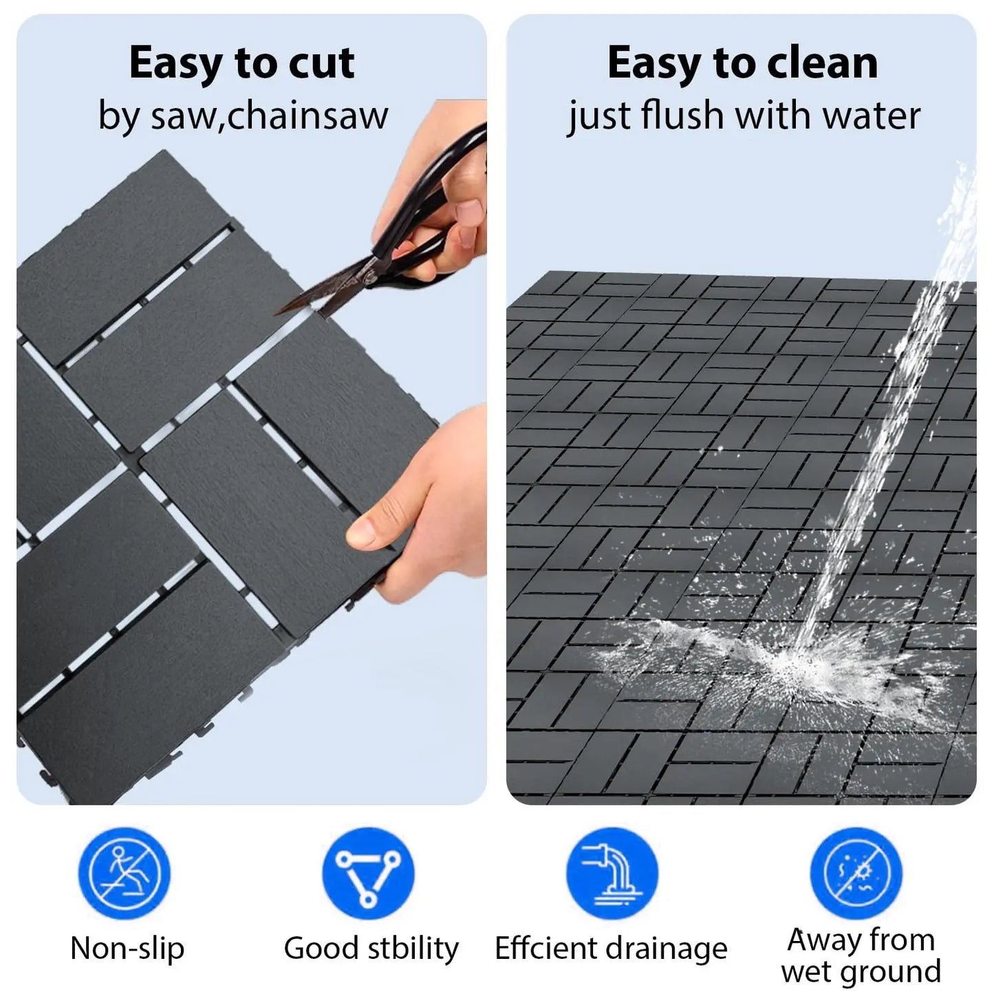 Interlocking Plastic Floor Tiles 44 Pack For Garden Walkway Patio