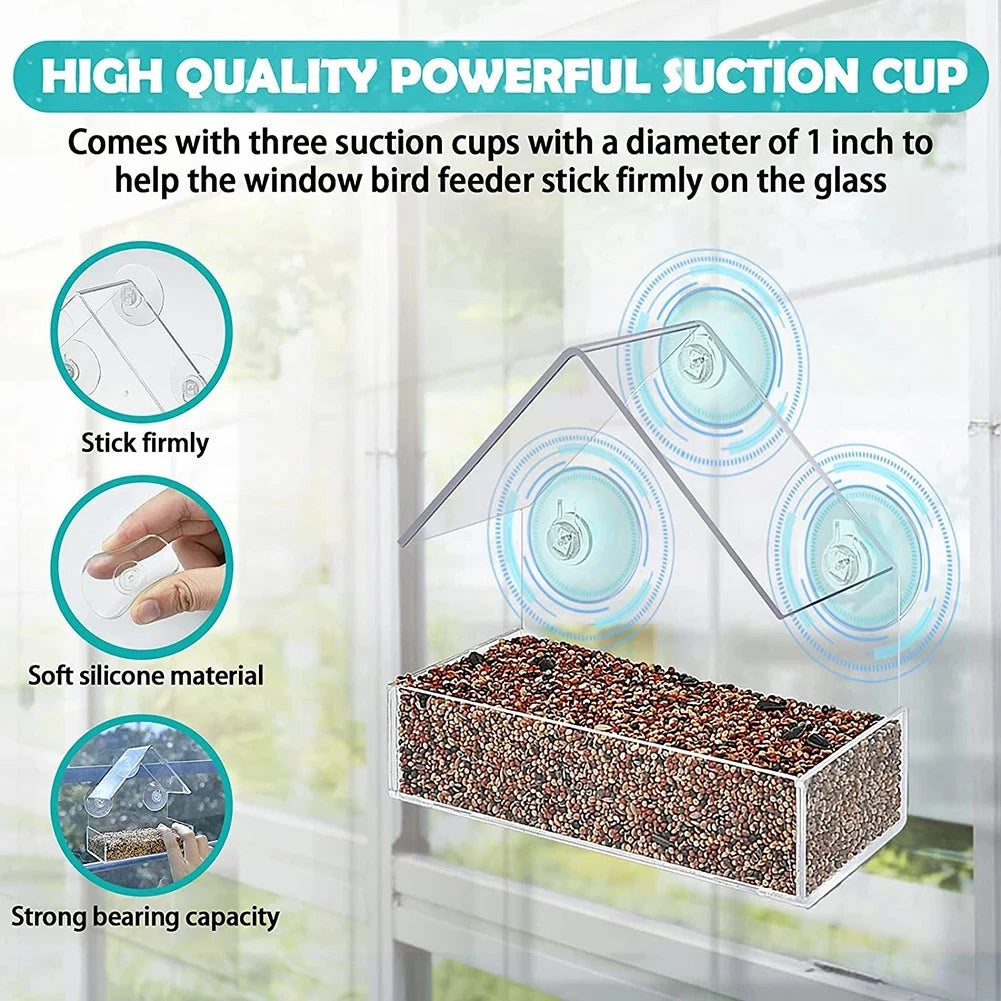 Transparent Acrylic Window Bird Feeder With Suction Cups For Birds