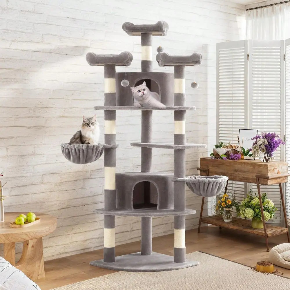 Three Tier Indoor Cat Tree Tower For Corner Space Saving
