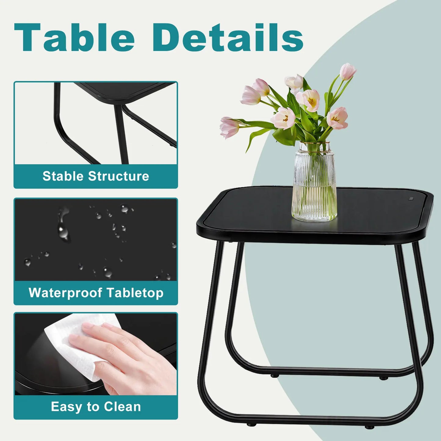 Outdoor 3 Piece Patio Set With Metal Frame For Garden