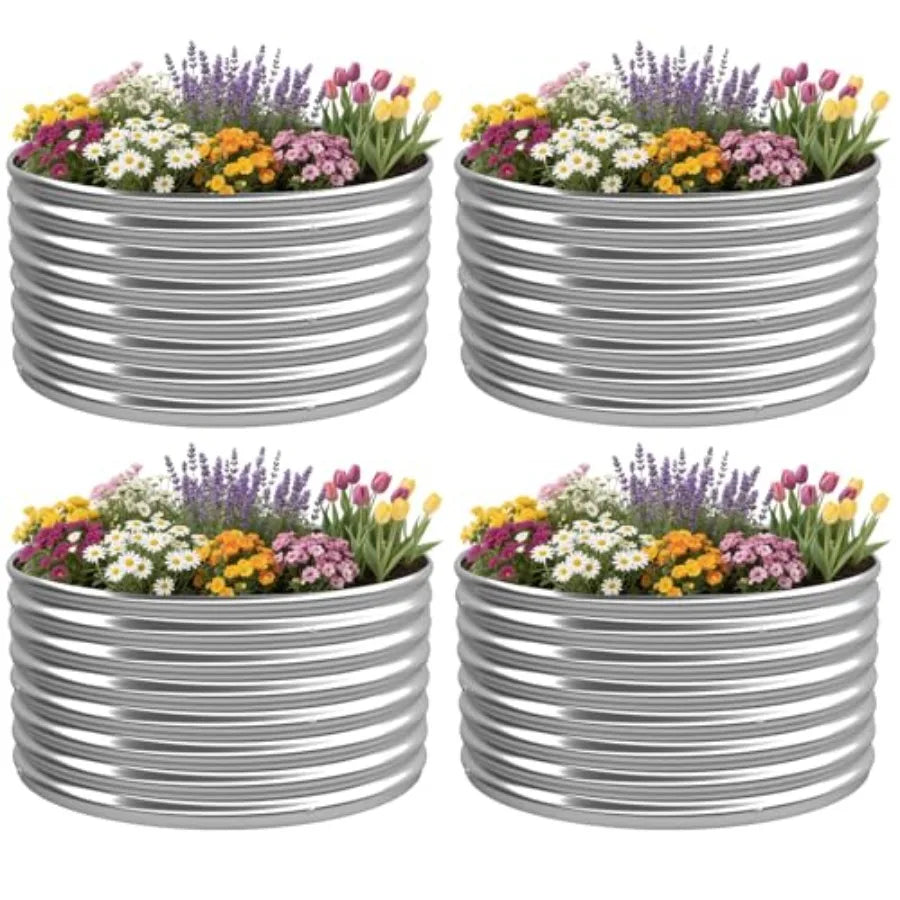 Four Pack Round Galvanized Steel Raised Garden Beds For Outdoor Gardens