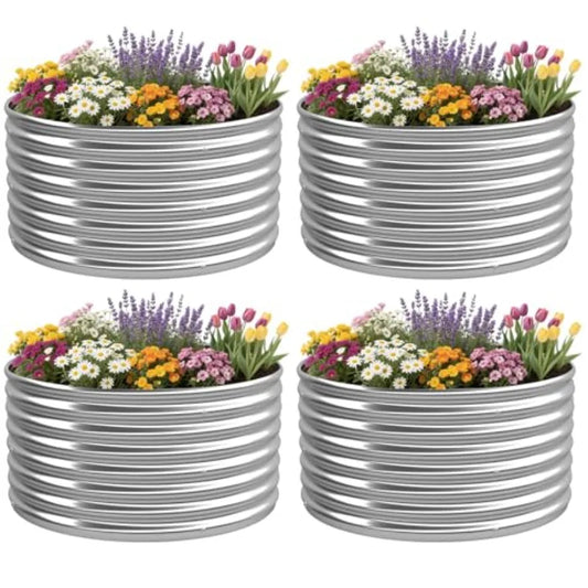 Four Pack Round Galvanized Steel Raised Garden Beds For Outdoor Gardens