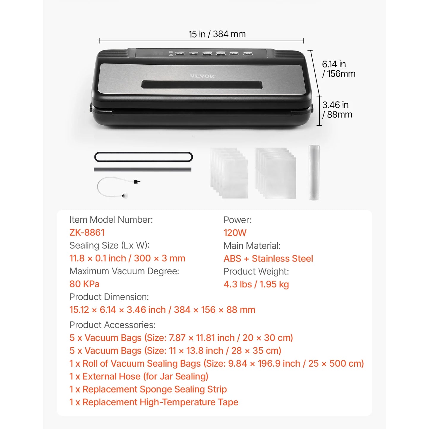 Succebuy 80Kpa 120W Vacuum Sealer 7 In 1 With Bags