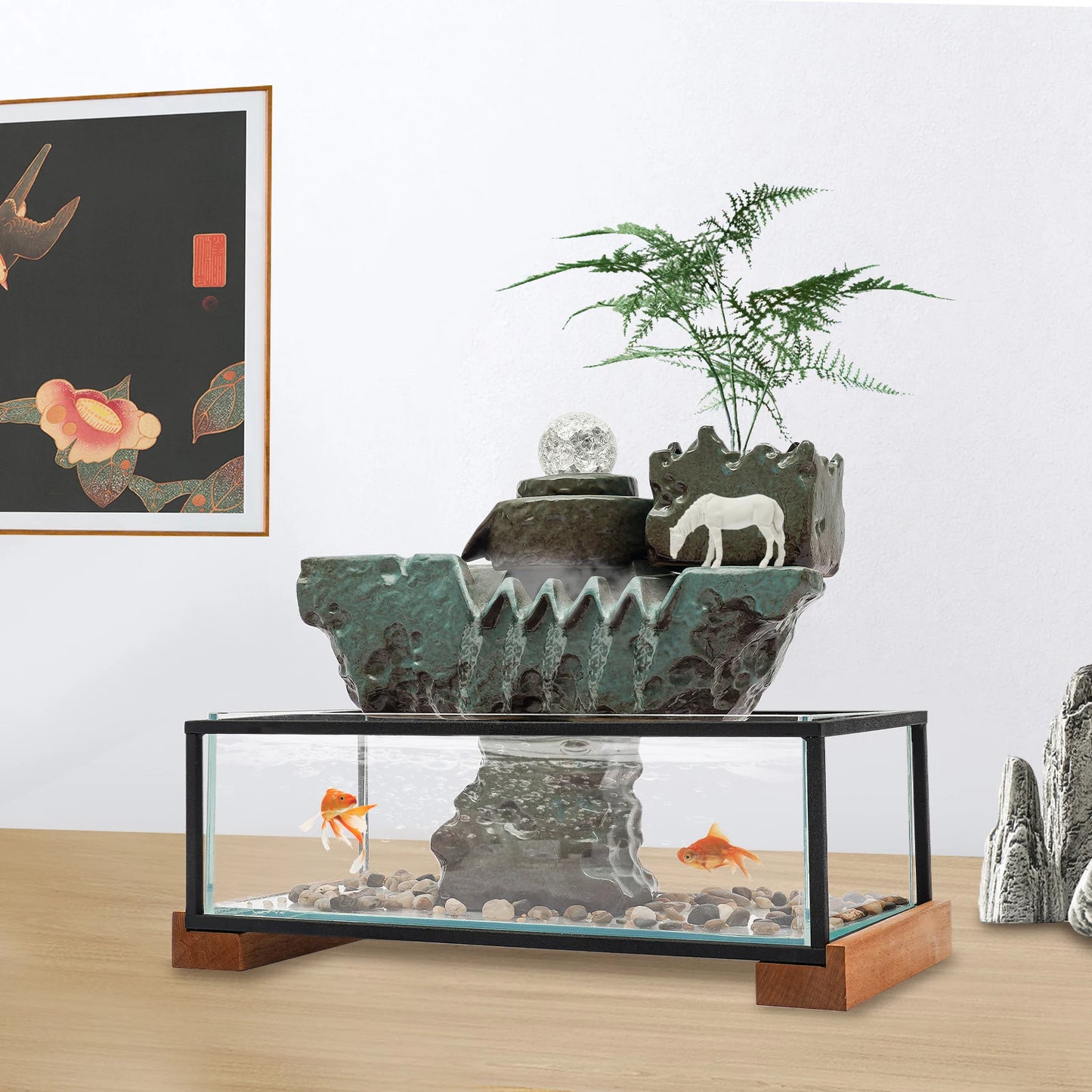 Clear Tabletop Eco Fish Tank Water Fountain Indoor Decor