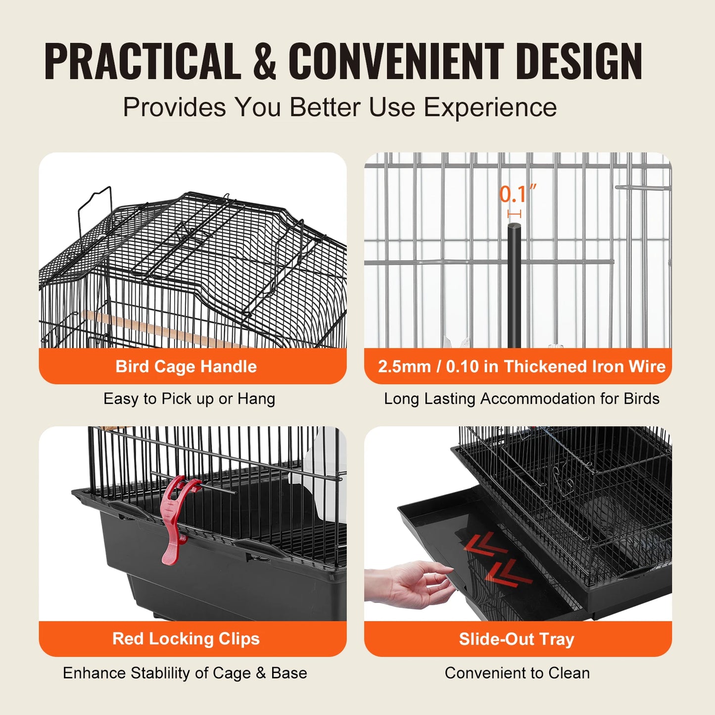Open Top Large Parrot Cage Hanging Birdcage With Swing And Perch
