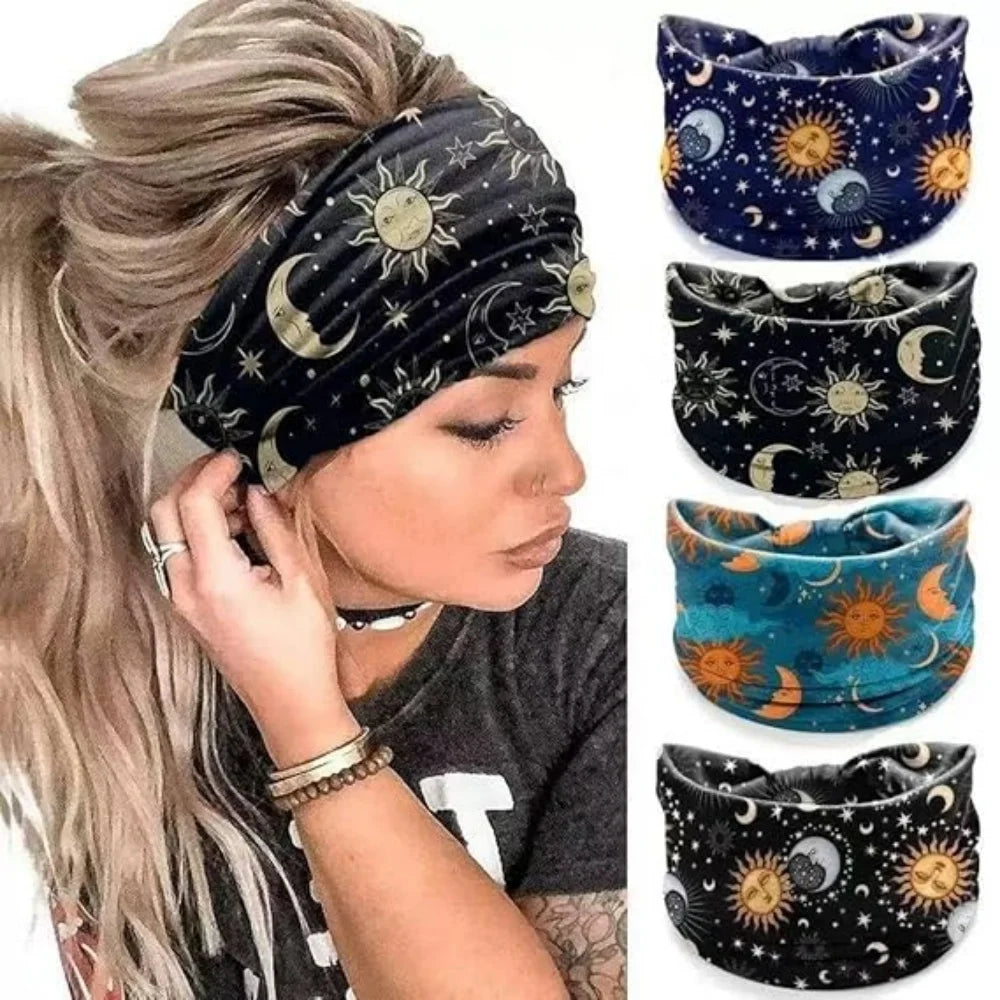 Stars Moon Wide Knotted Non Slip Headbands For Women