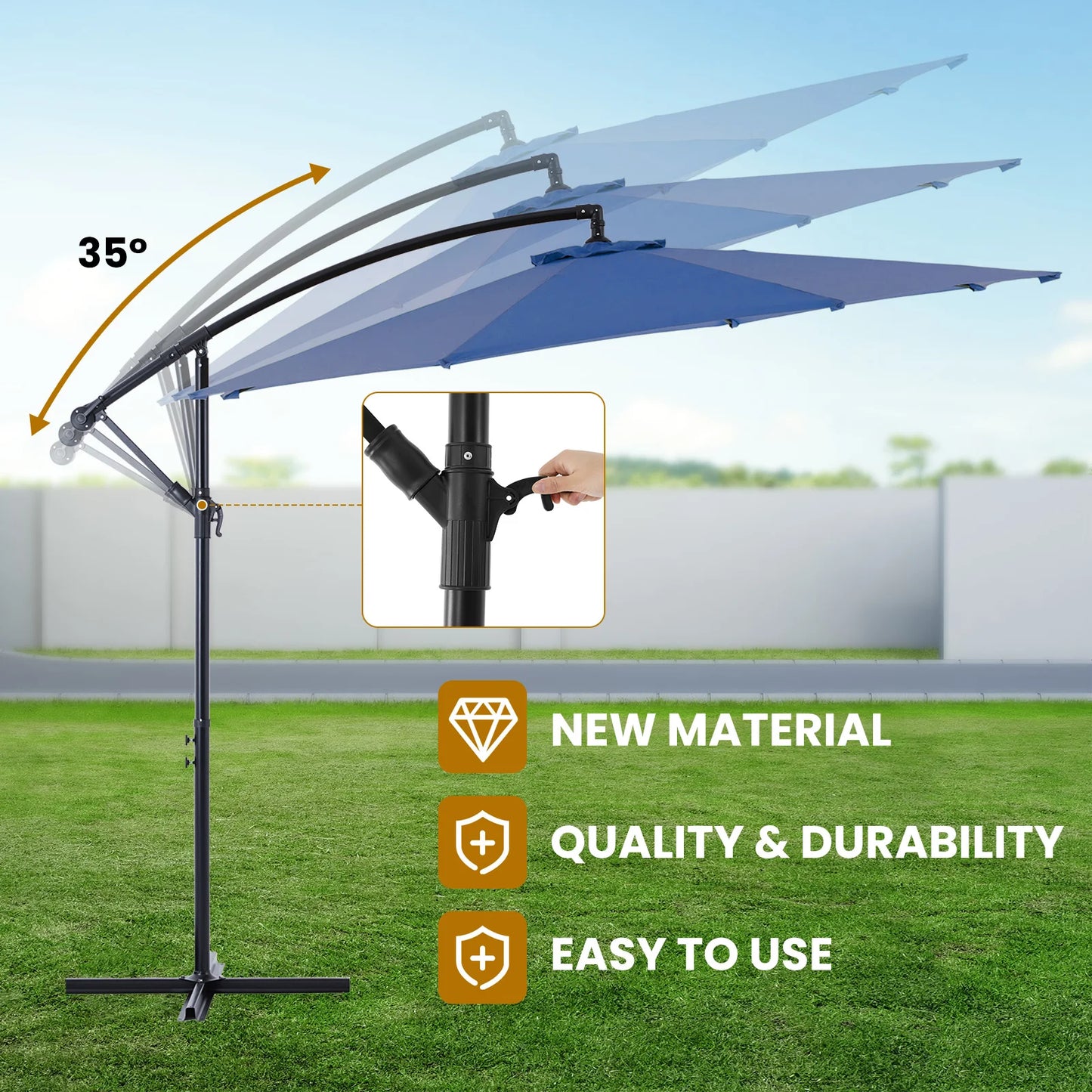JHK Outdoor Patio Cantilever Umbrella With Easy Tilt UV Protection