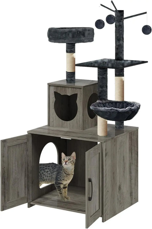 NONECN Cat Tree With Litter Box And Food Station Indoor