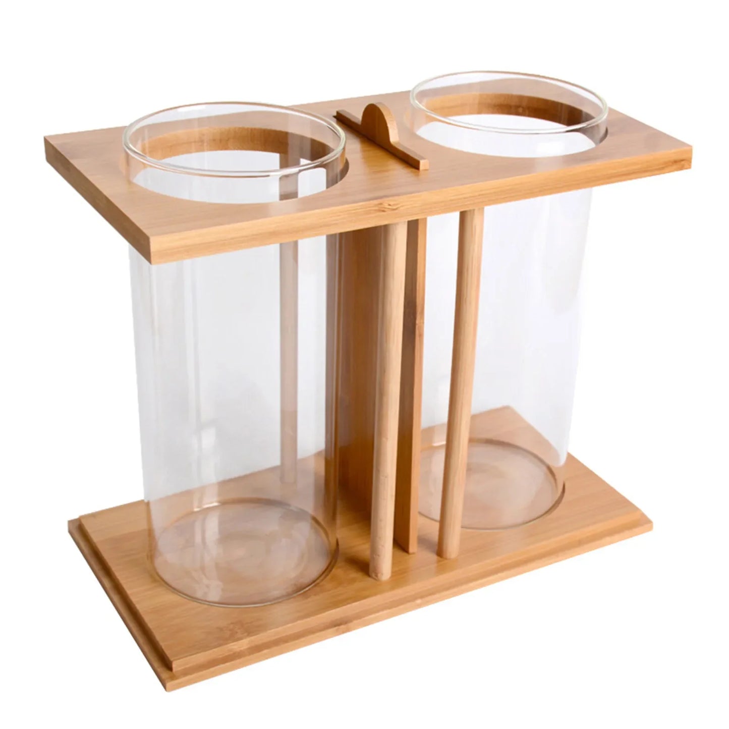 Eco Bamboo Wood Glass Mini Fish Tank Dual Desktop Aquarium