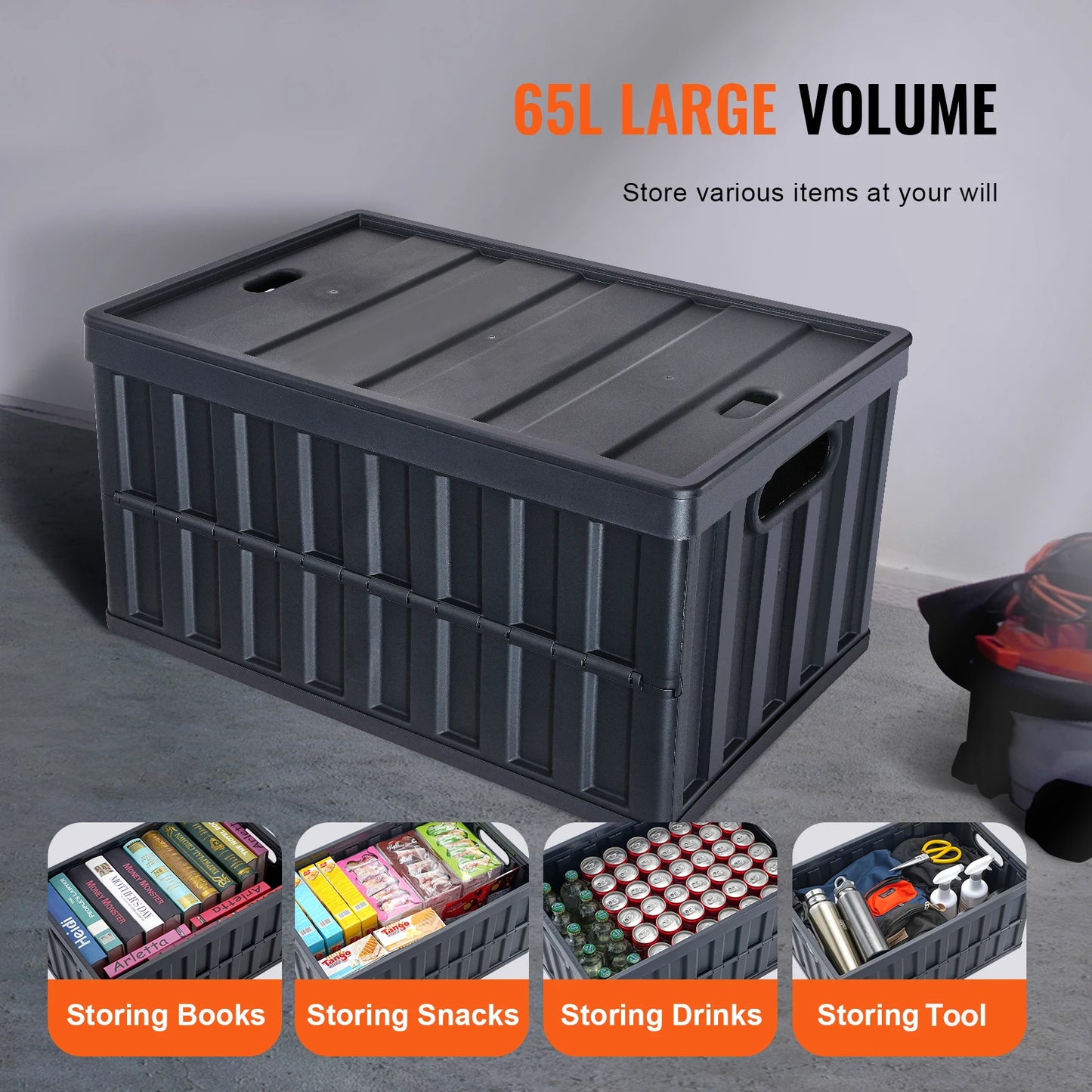 Three Piece Collapsible Stackable Storage Bins With Lids For Home Garage