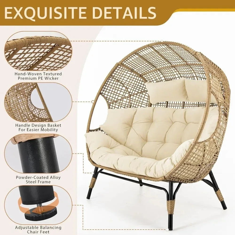 Double Egg Outdoor Lounge Chair For Two With Padded Cushions