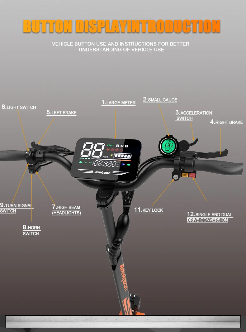 Arwibon GT08 Electric Scooter 5600W Top Speed 46 MPH Folding Off Road