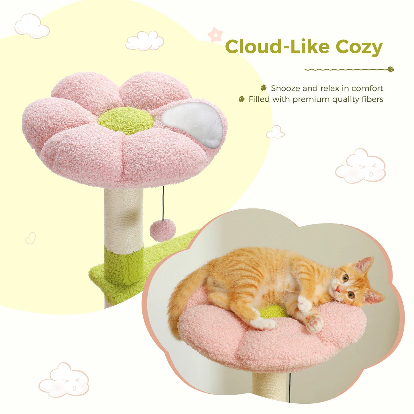 PAWZ Road Flower Cat Tree Multi Level Cat Tower With Sisal Posts