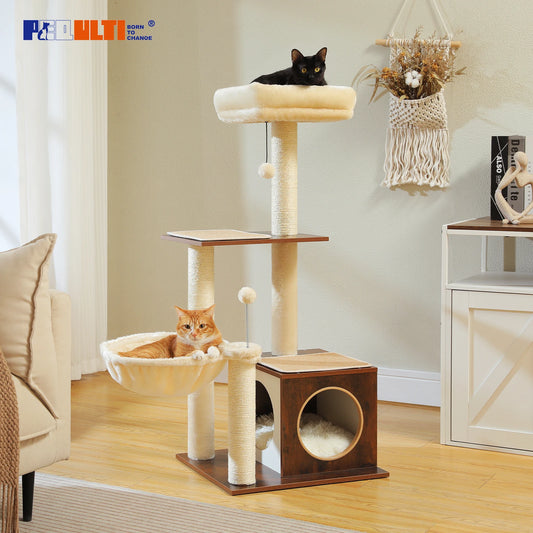 PAWZ Road Modern Cat Tree Indoor Multi Level Wood Tower