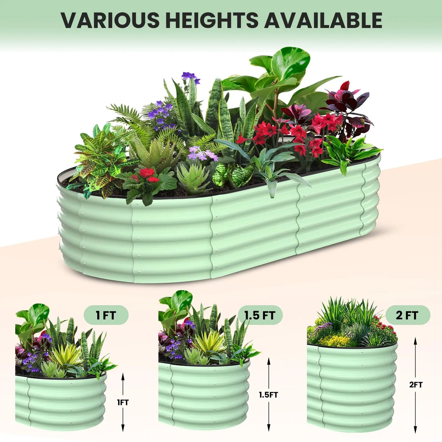 HiMISS 2 Pack Galvanized Steel Raised Garden Bed Open Base