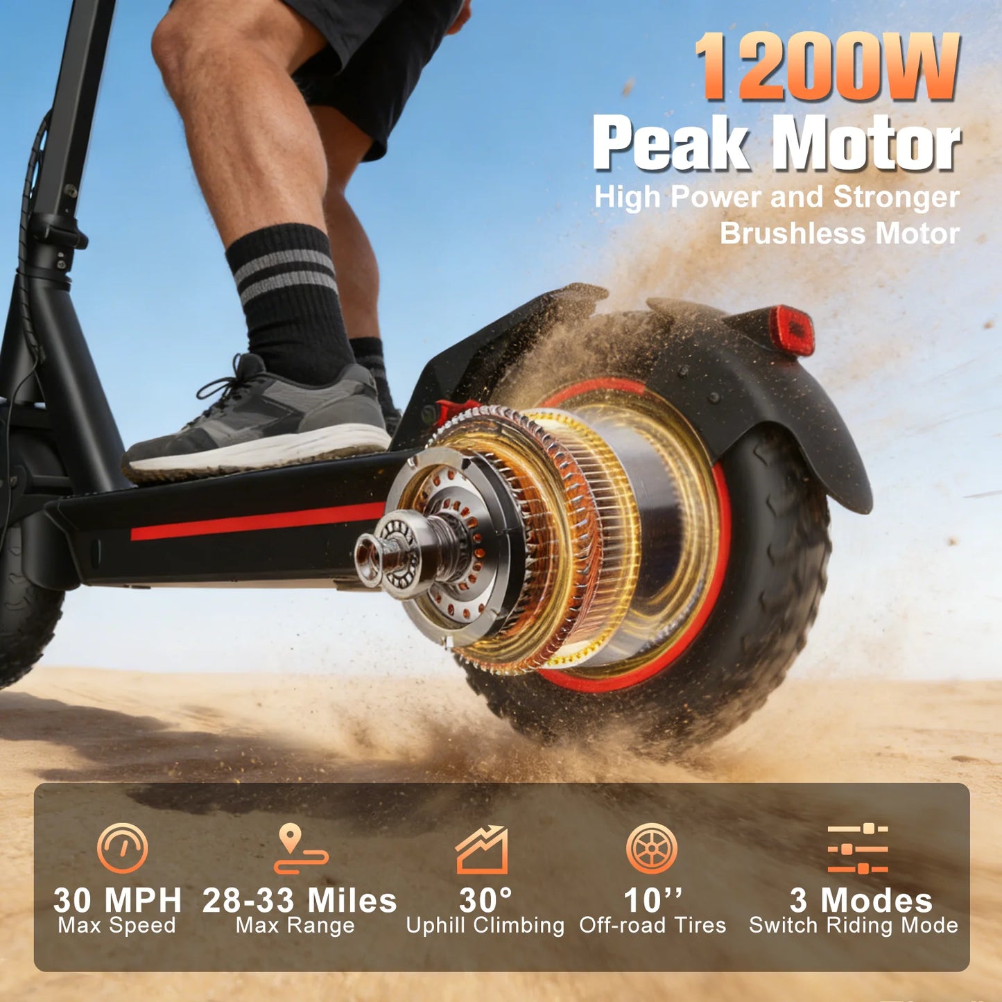 Electric Foldable Scooter 30 MPH Dual Motor 1200W Peak Range