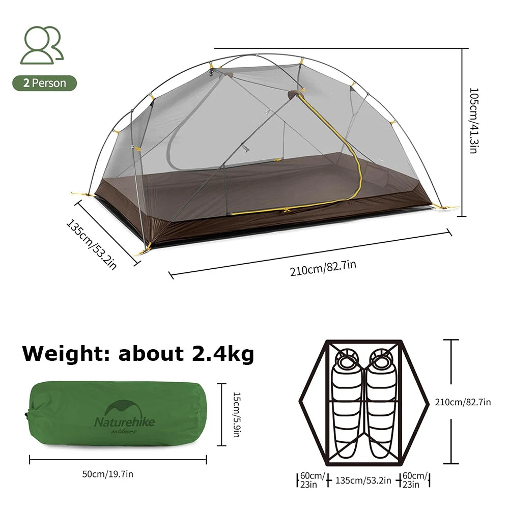Naturehike Mongar Two Person Backpacking Tent Ultralight Waterproof Camping
