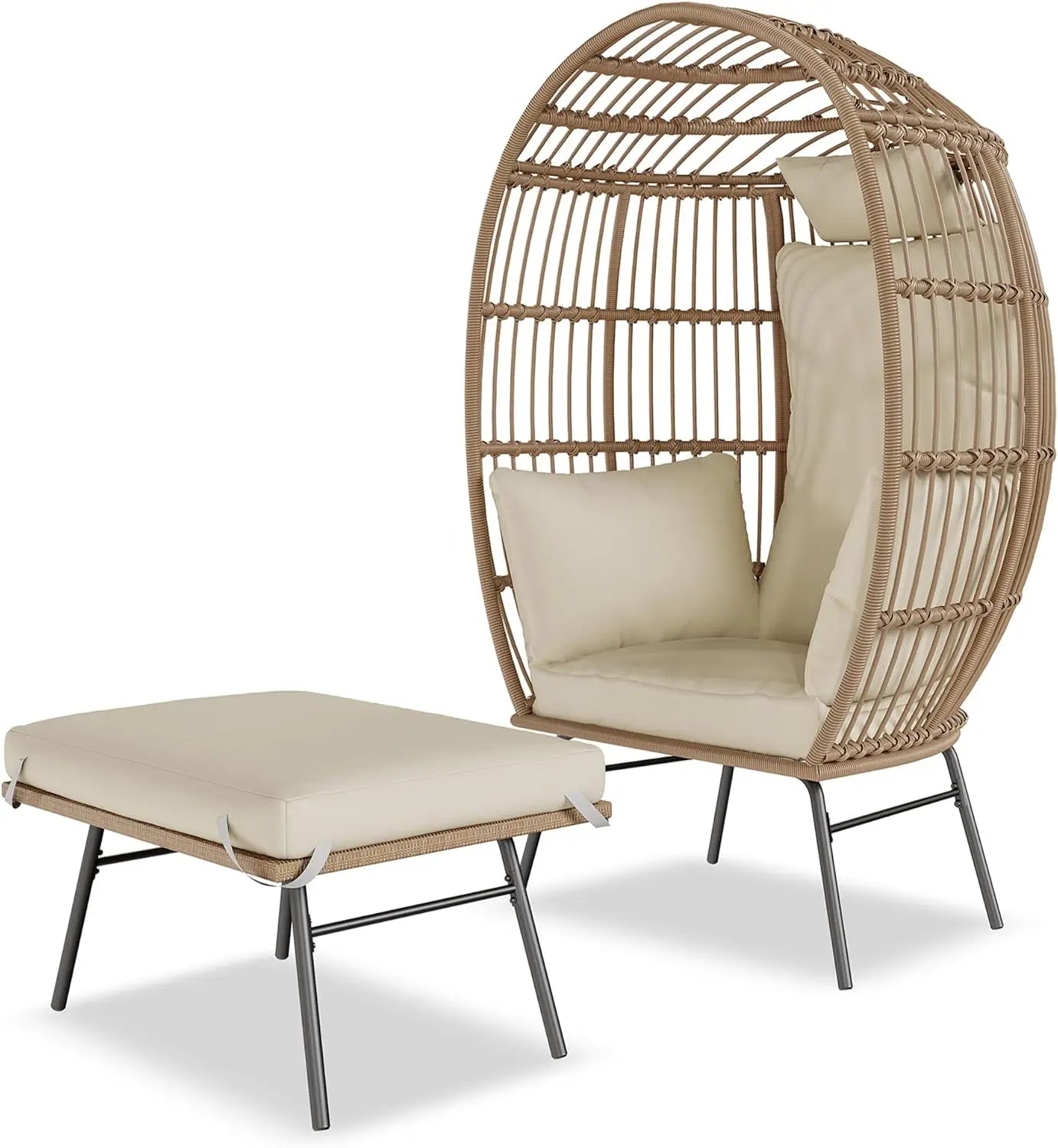 Wicker Egg Chair With Ottoman Waterproof Outdoor Patio Lounge