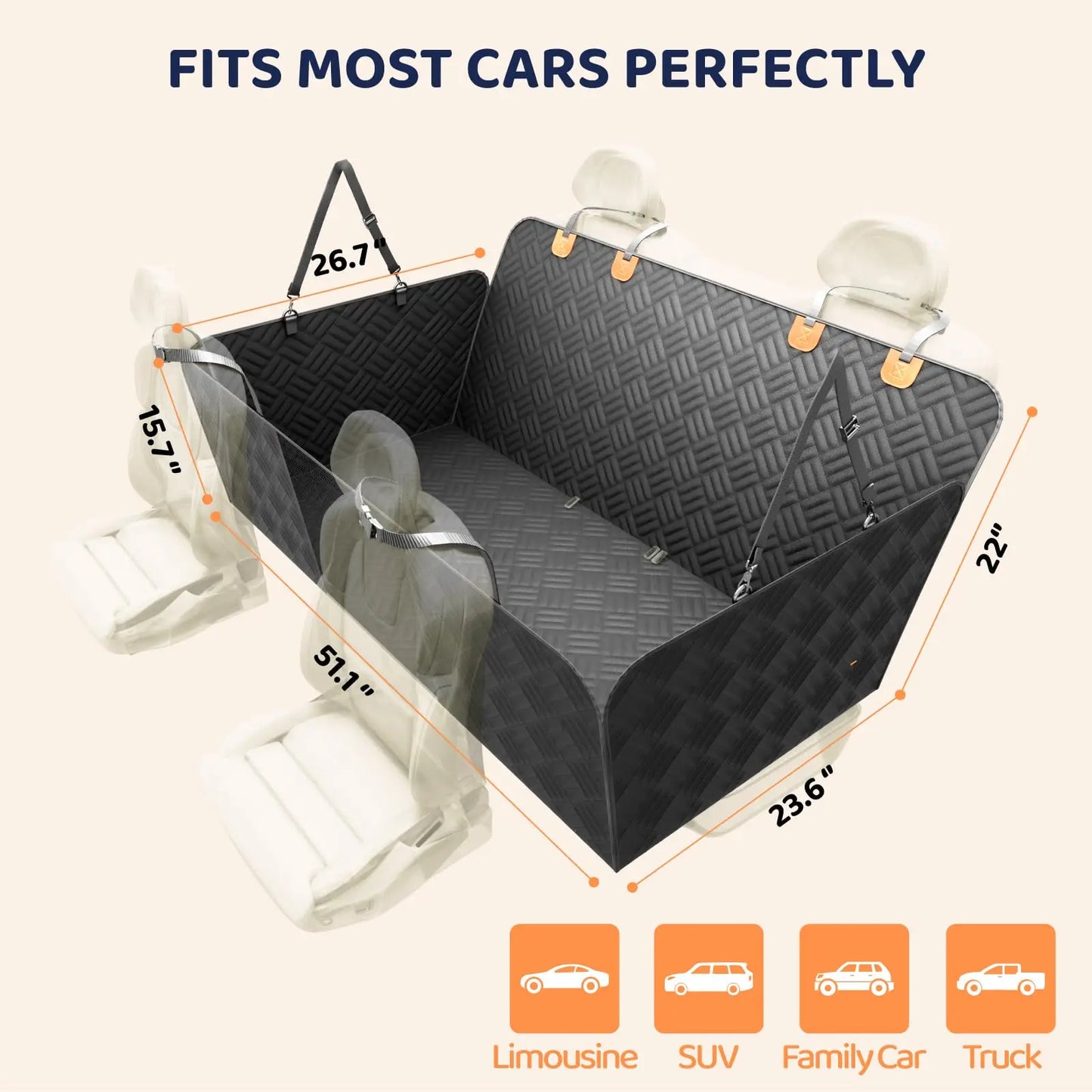 NONECN Hard Bottom Dog Seat Cover for Back Seat Extender