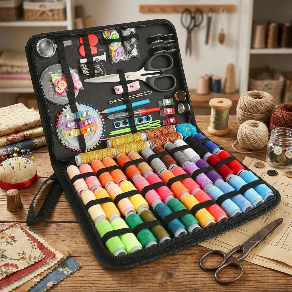Portable Sewing Kit For Home Set With Threads Needles Scissors