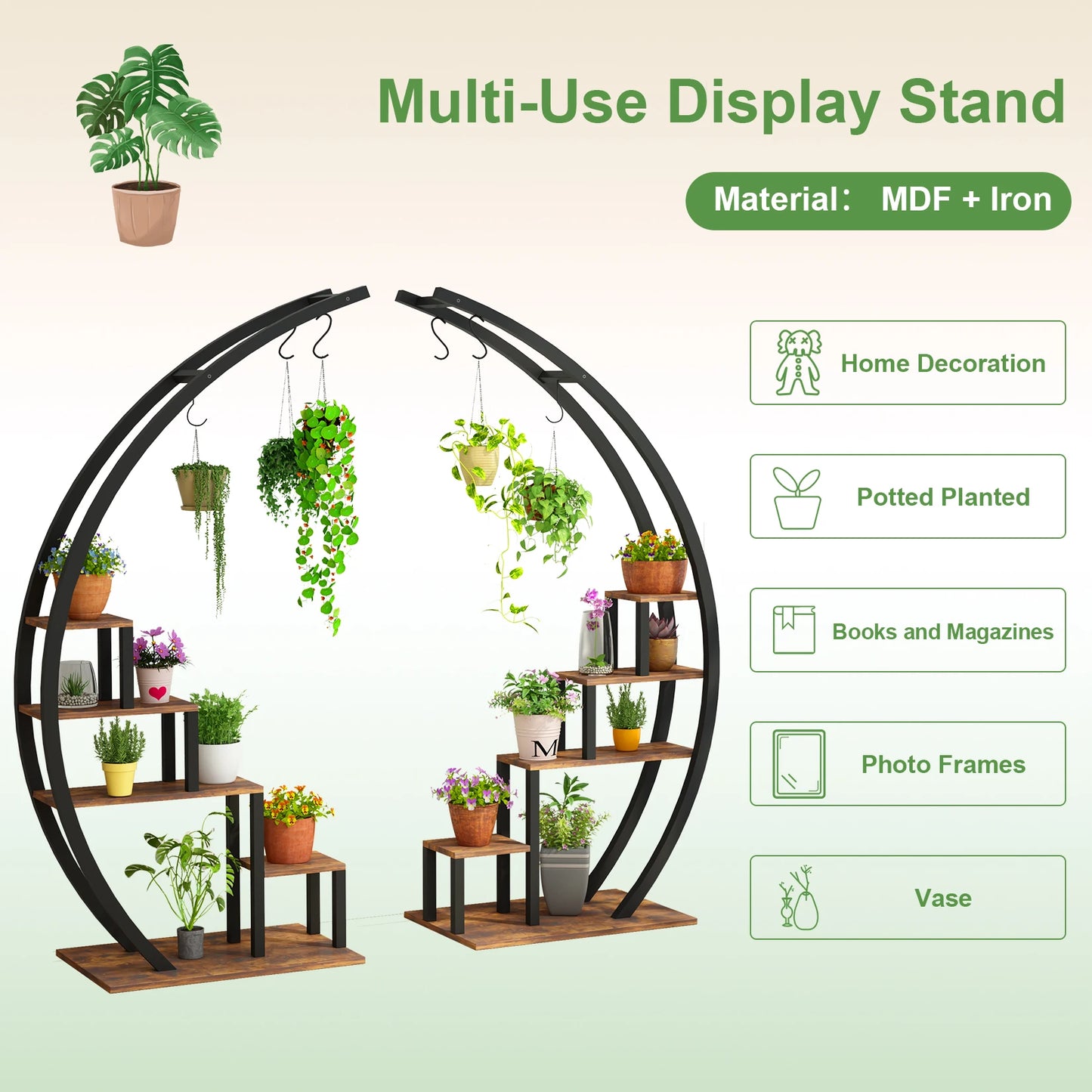 TWISTER.CK 5 Tier Half Moon Plant Stand Indoor Hanging Shelf