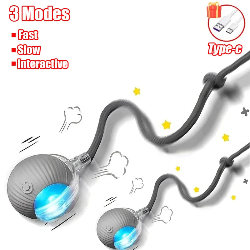 Cat Interactive Ball Toy Automatic Rolling Ball Faux Tail Rechargeable
