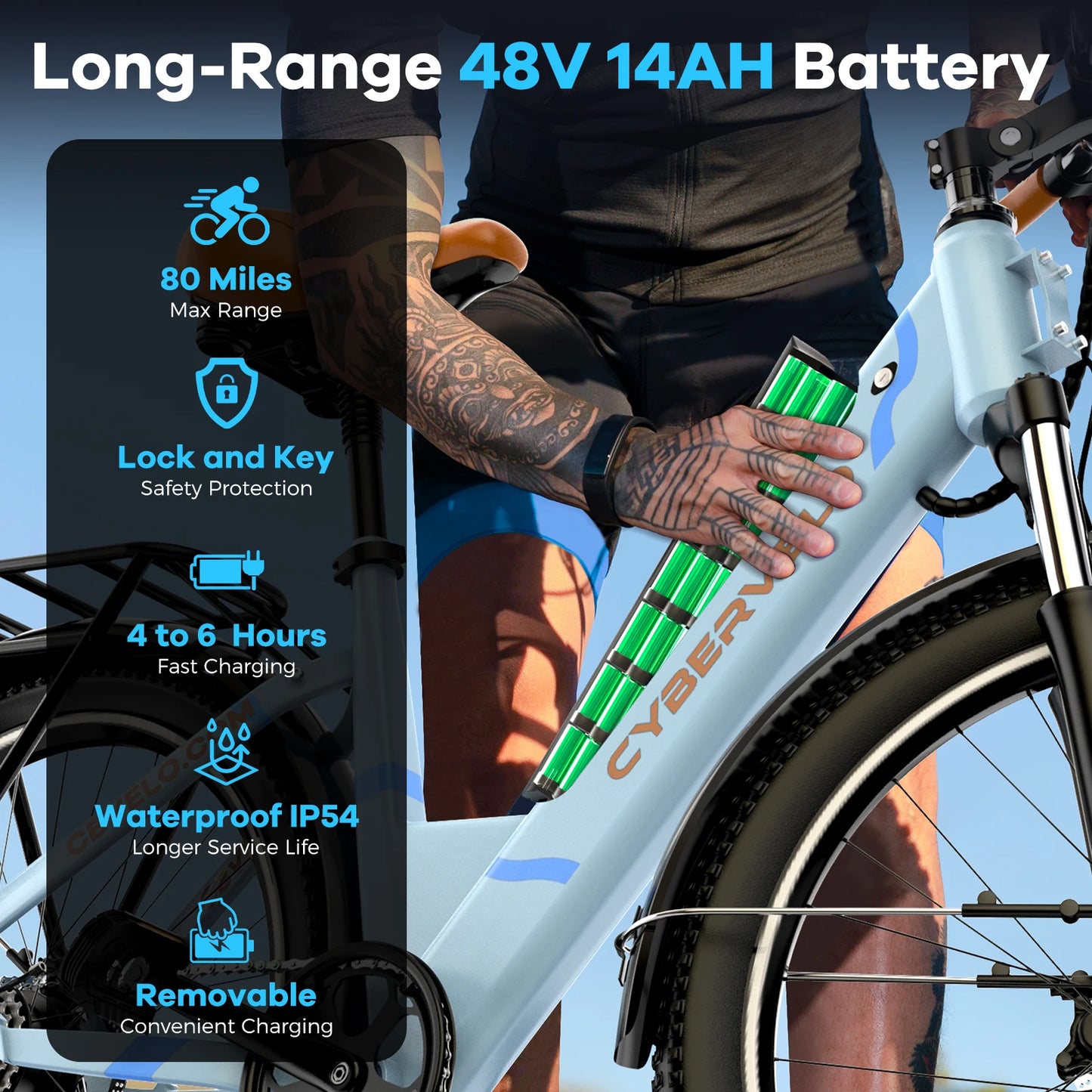 CYBERVELO EK2 1000W Electric Bike for Adults with Removable Battery