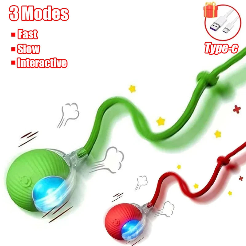 Cat Interactive Ball Toy Automatic Rolling Ball Faux Tail Rechargeable