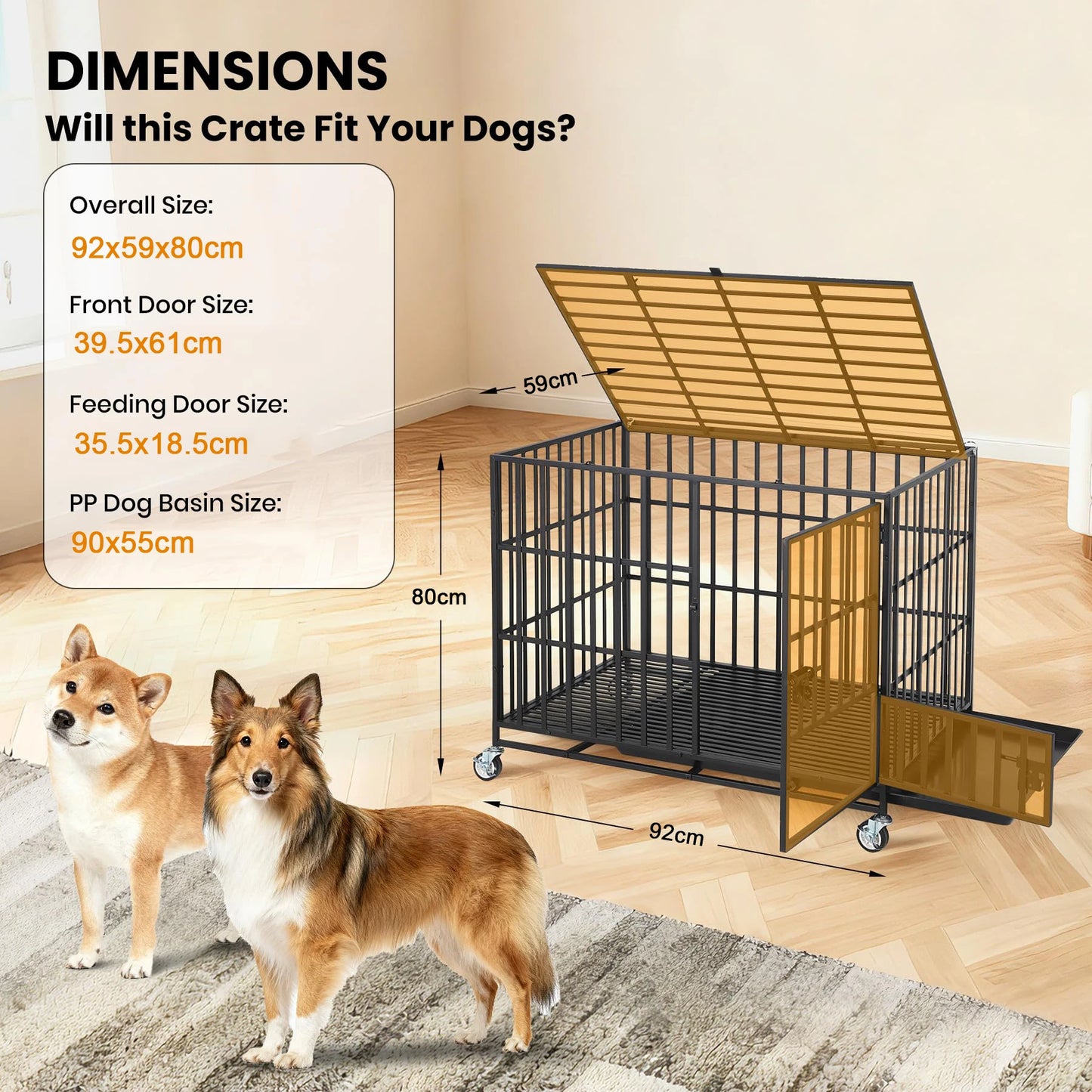 HiMISS Heavy Duty Escape Proof Metal Dog Crate With Three Doors Removable Tray