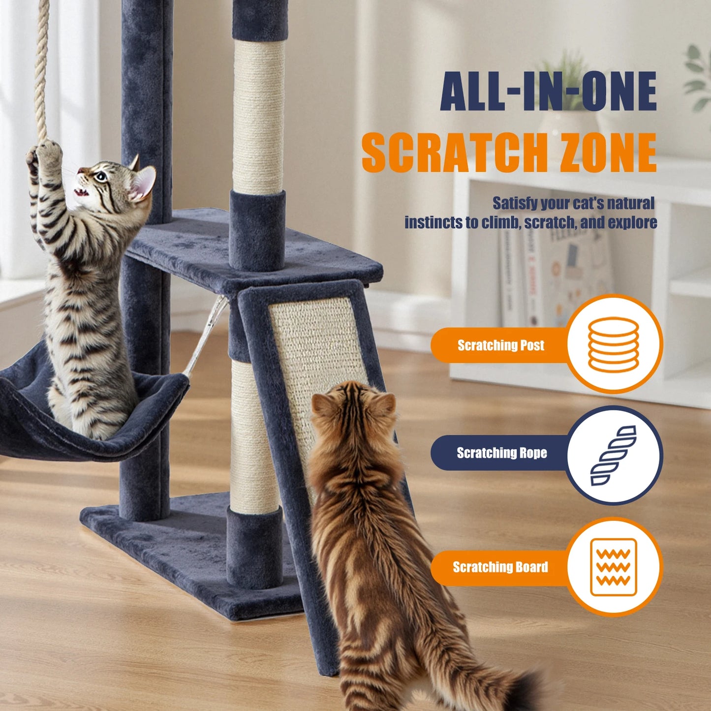 JHK Cat Tree Multi-Cat Climbing Tower Natural Sisal Posts