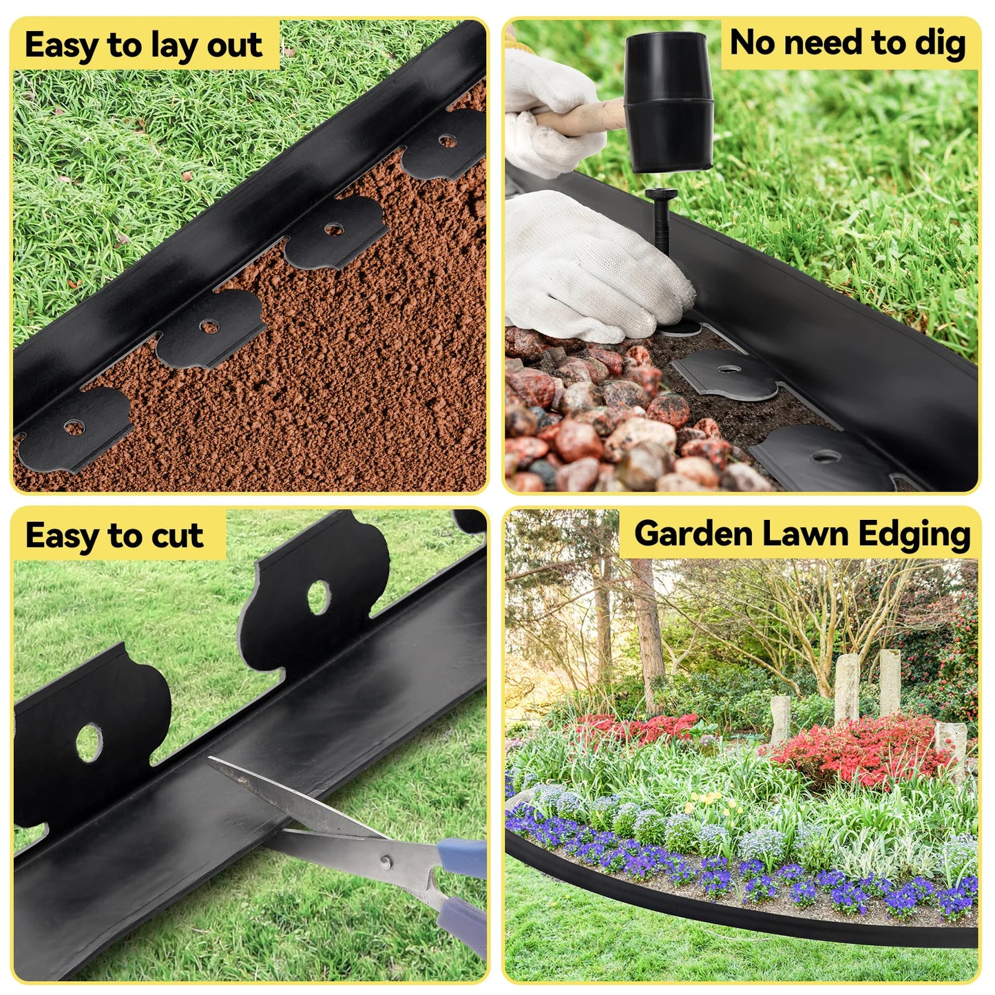 Plastic Lawn Edging Border Kit With 60 Anchoring Spikes