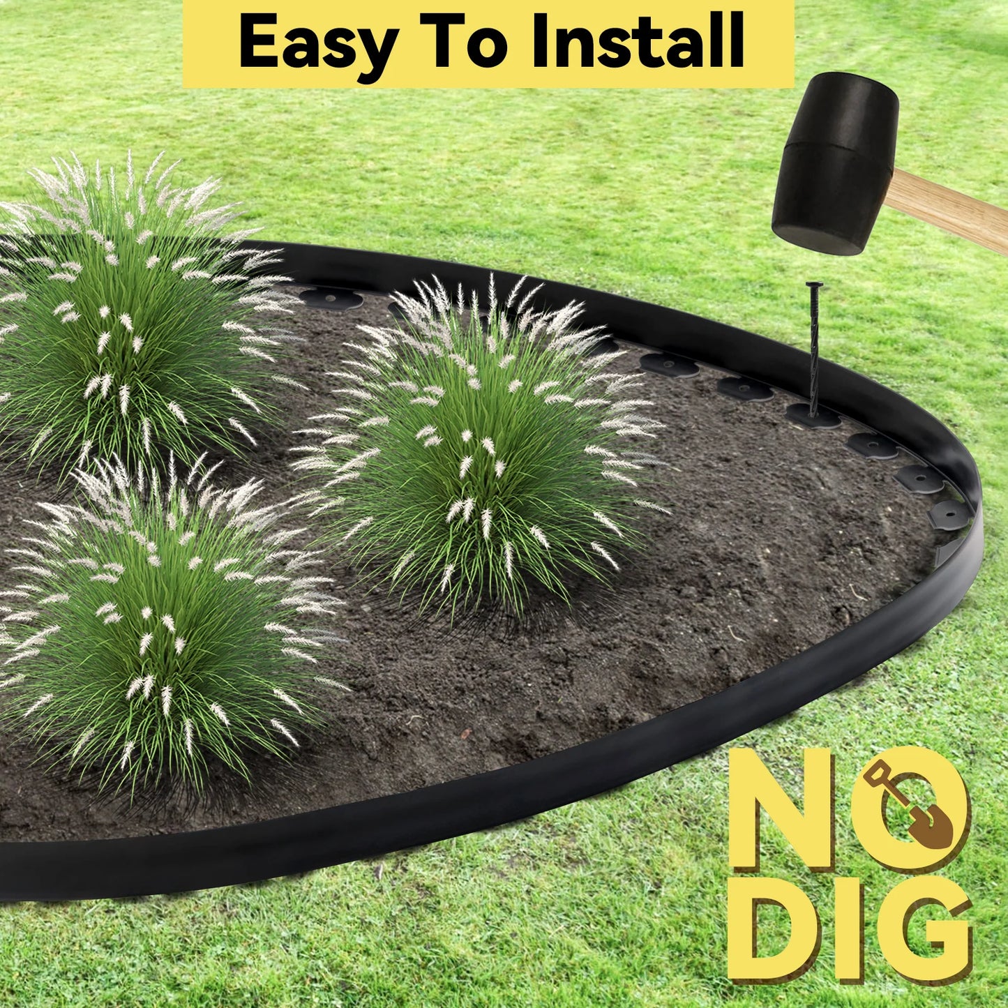 Plastic Lawn Edging Border Kit With 60 Anchoring Spikes