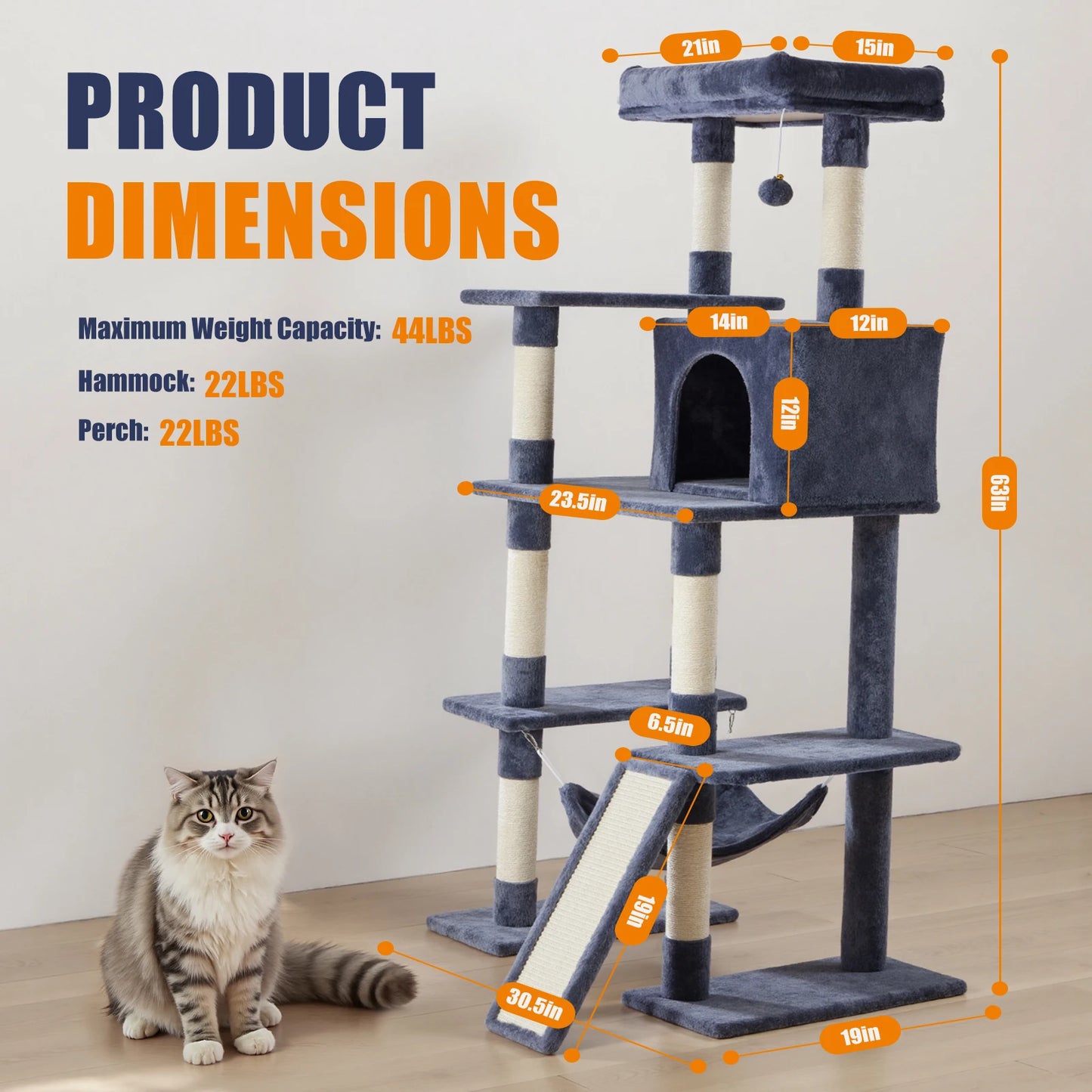 JHK Cat Tree Multi-Cat Climbing Tower Natural Sisal Posts