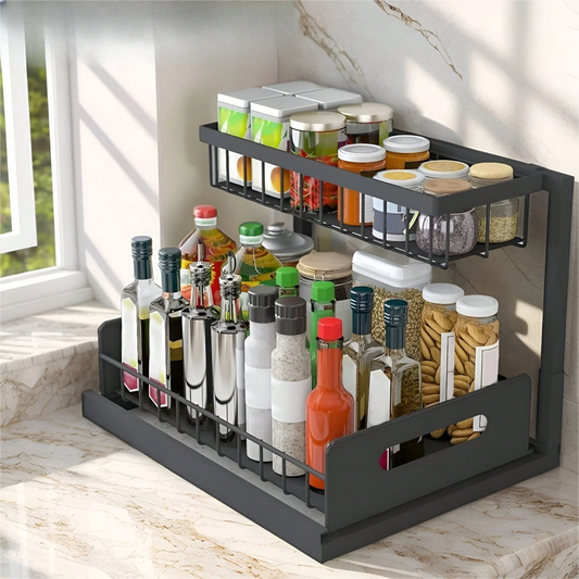Under Sink Organizer Rack 2 Tier Sliding Cabinet Basket Drawer Storage