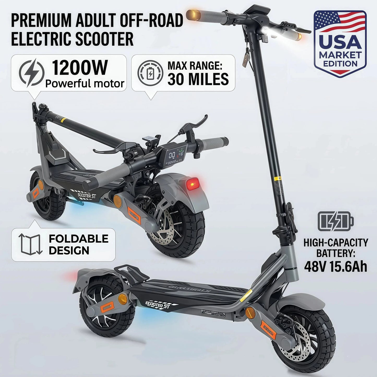 BIkydom Electric Scooter 1200W Motor 48V Battery 35mph