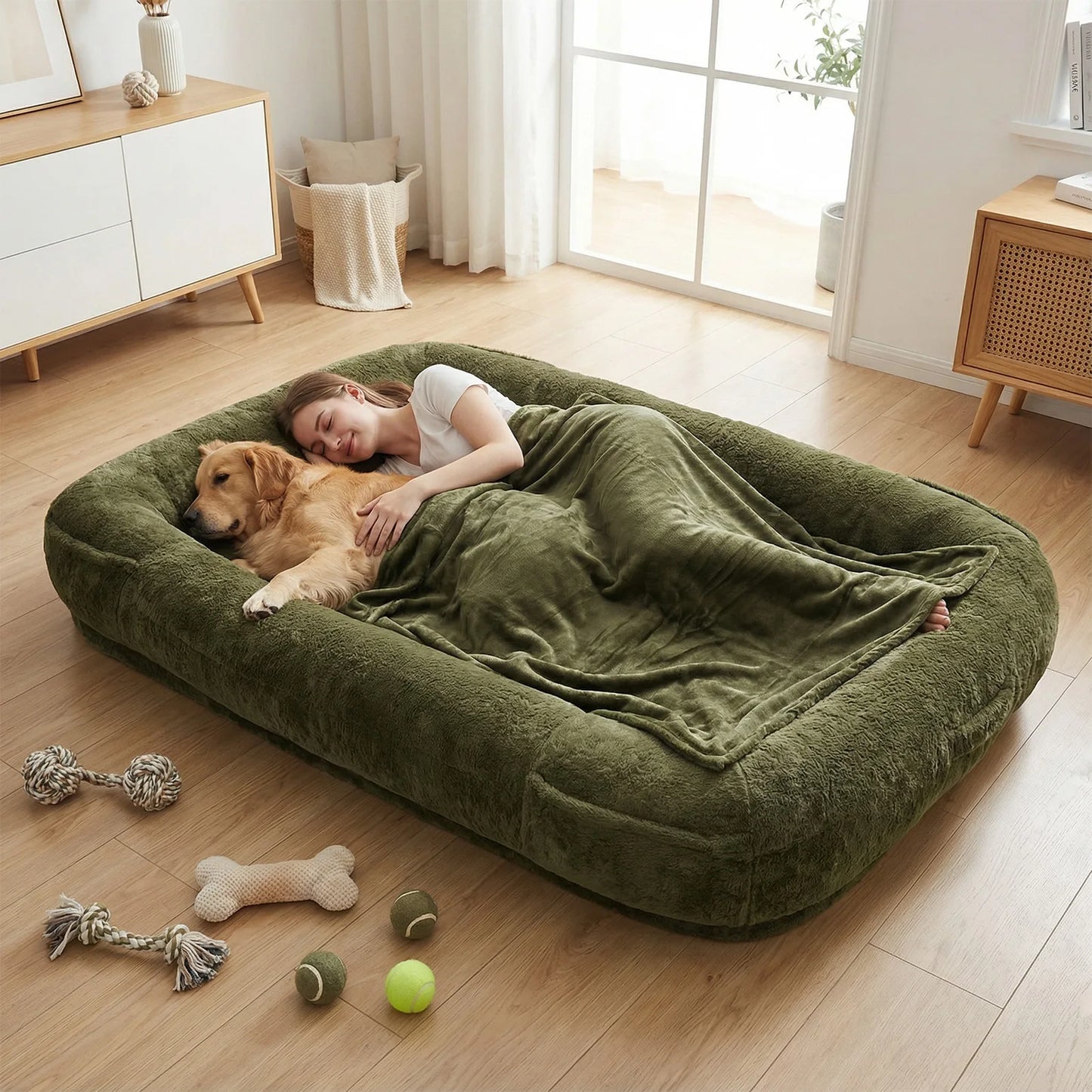 NONECN Human Sized Dog Bed With Washable Faux Fur Comfort