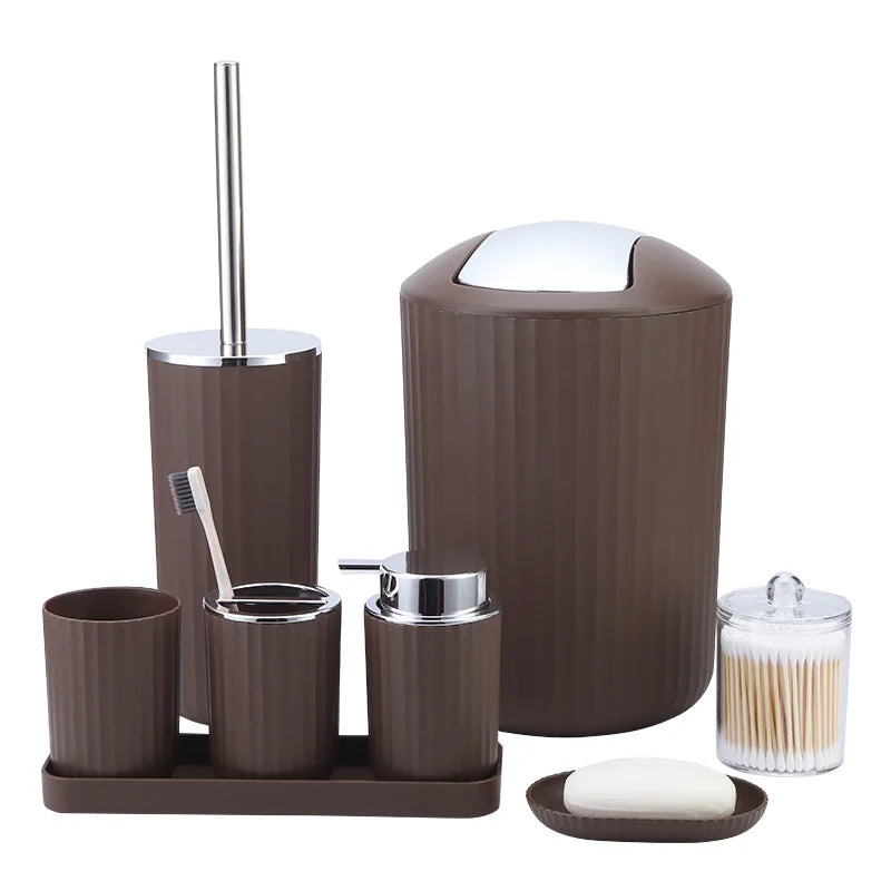 Eight Piece Plastic Bathroom Storage Toiletry Set With Toothbrush Holder