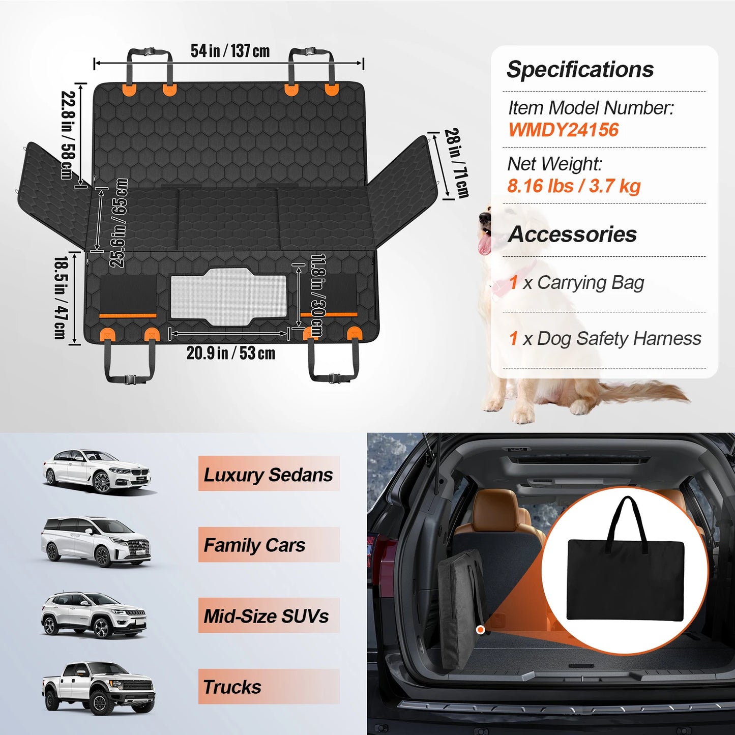 Back Seat Extender Dog Car Seat Cover With Mesh Window
