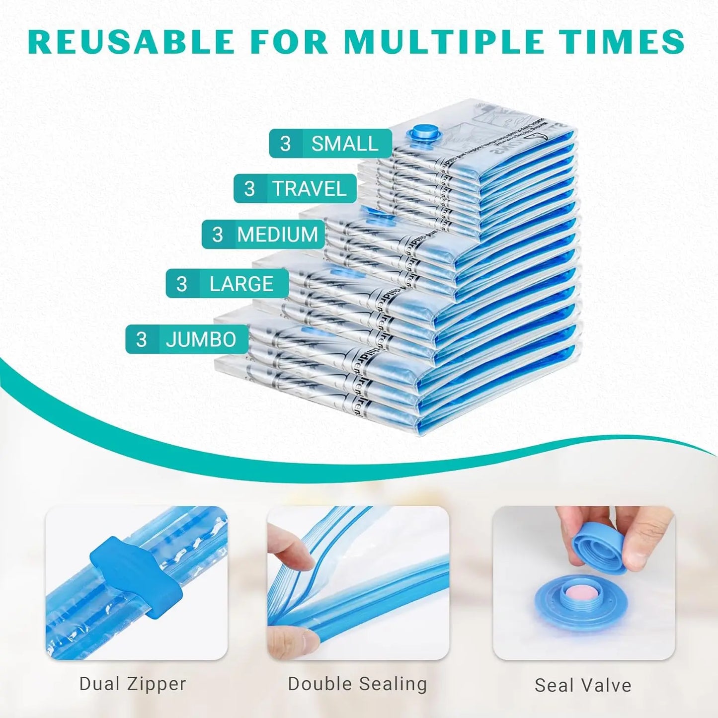 Vacuum Storage Bags With Hand Pump Space Saving For Clothes Travel