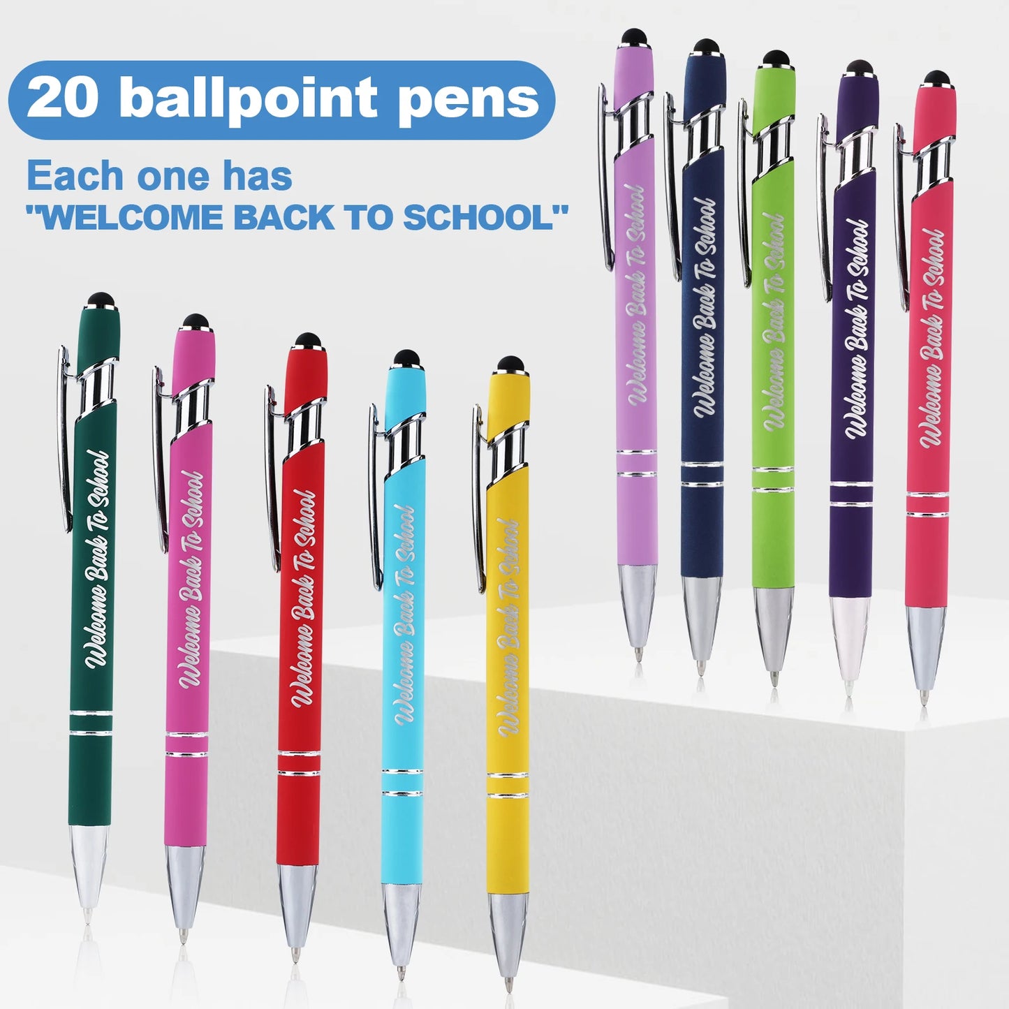 Welcome Back To School Ballpoint Pens With Stylus 20 Pack For Students