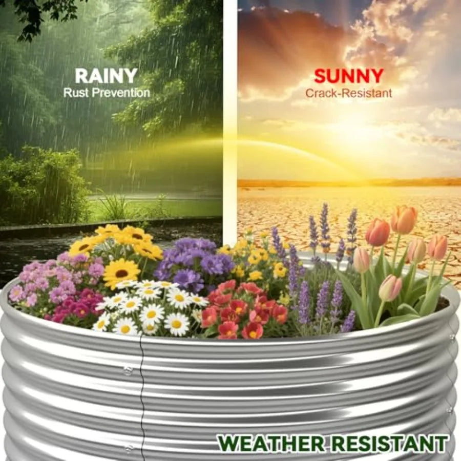 Four Pack Round Galvanized Steel Raised Garden Beds For Outdoor Gardens