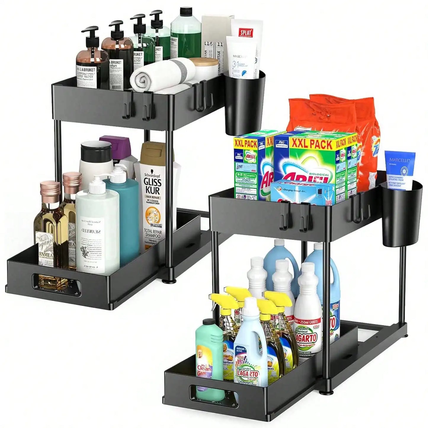 Under Sink Organizer Shelf Set With Pull Out Drawer For Kitchen Bathroom