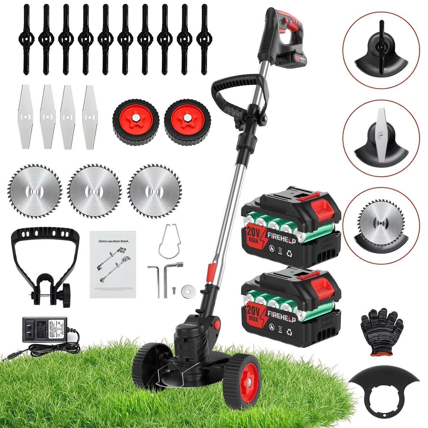 Firehelp Portable Cordless Electric Lawn Mower Garden Weeder And Trimmer