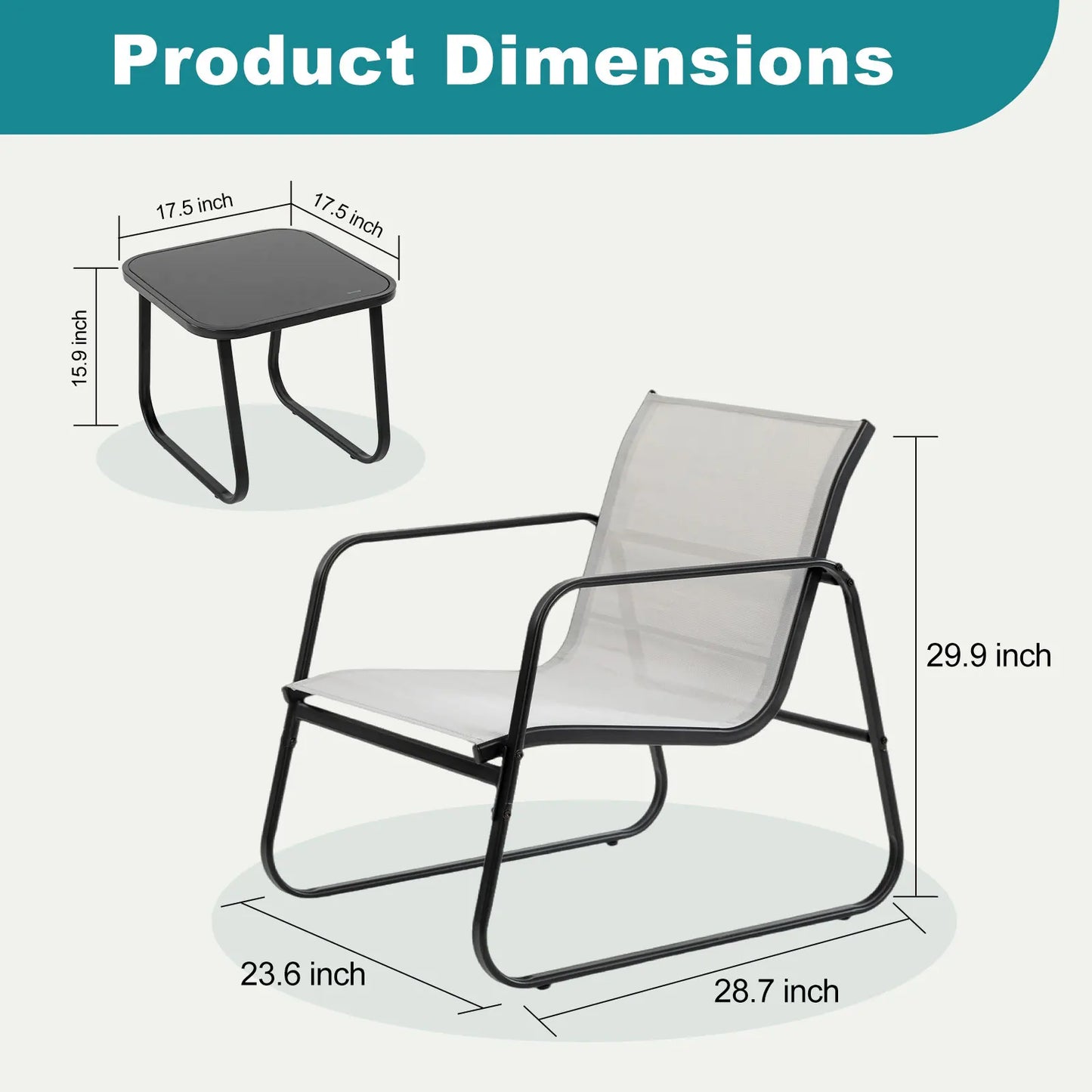 Outdoor 3 Piece Patio Set With Metal Frame For Garden
