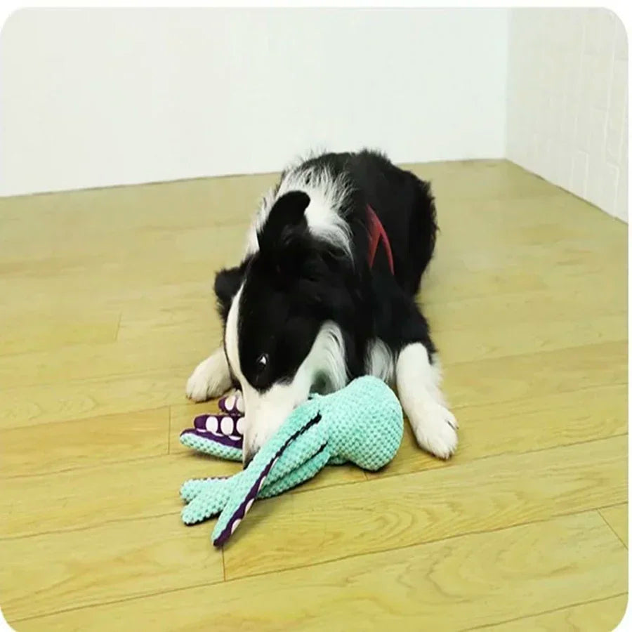 Denim Dog Plush Octopus Toy With Interactive Sound