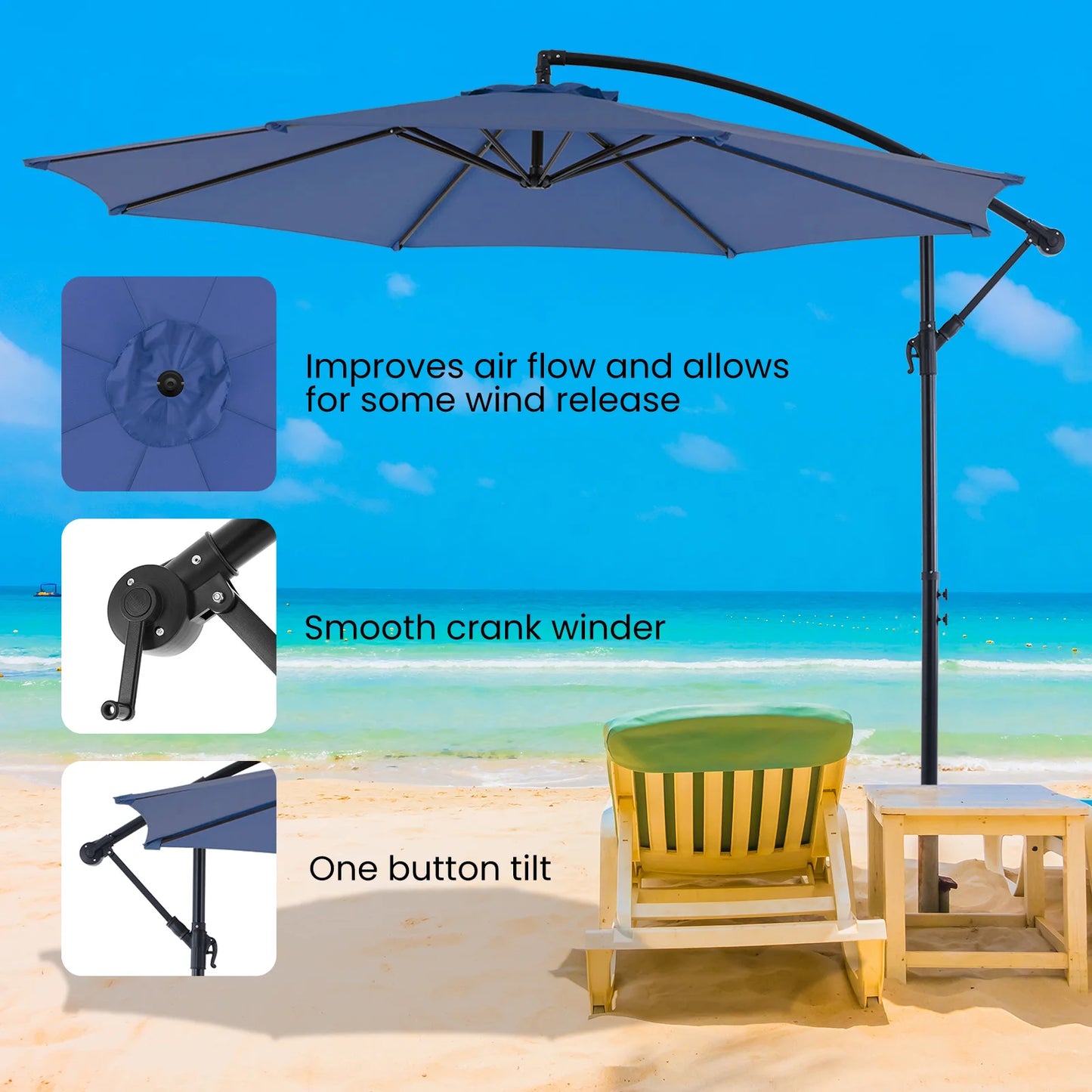 JHK Outdoor Patio Cantilever Umbrella With Easy Tilt UV Protection