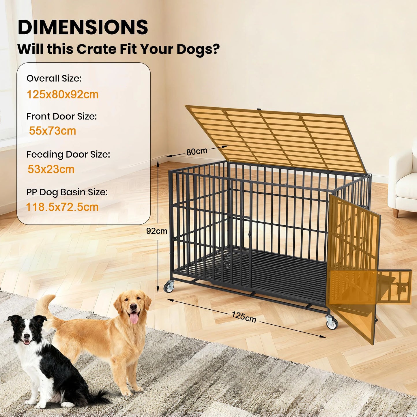 HiMISS Heavy Duty Escape Proof Metal Dog Crate With Three Doors Removable Tray
