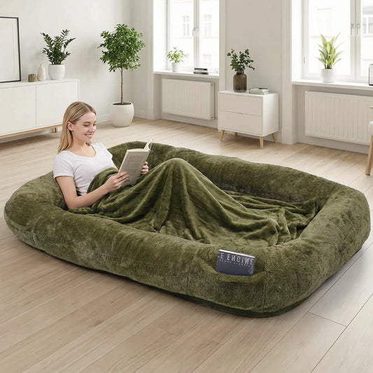 NONECN Human Sized Dog Bed With Washable Faux Fur Comfort
