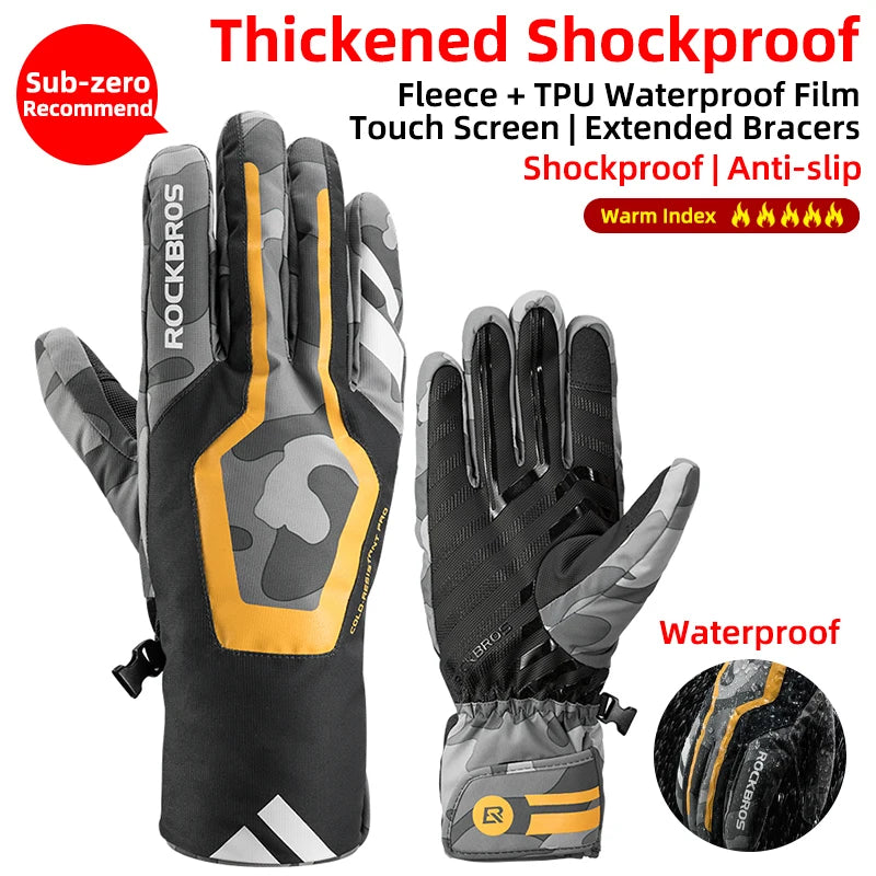 ROCKBROS Winter Waterproof Thermal Fleece Gloves For Ski Snowboarding