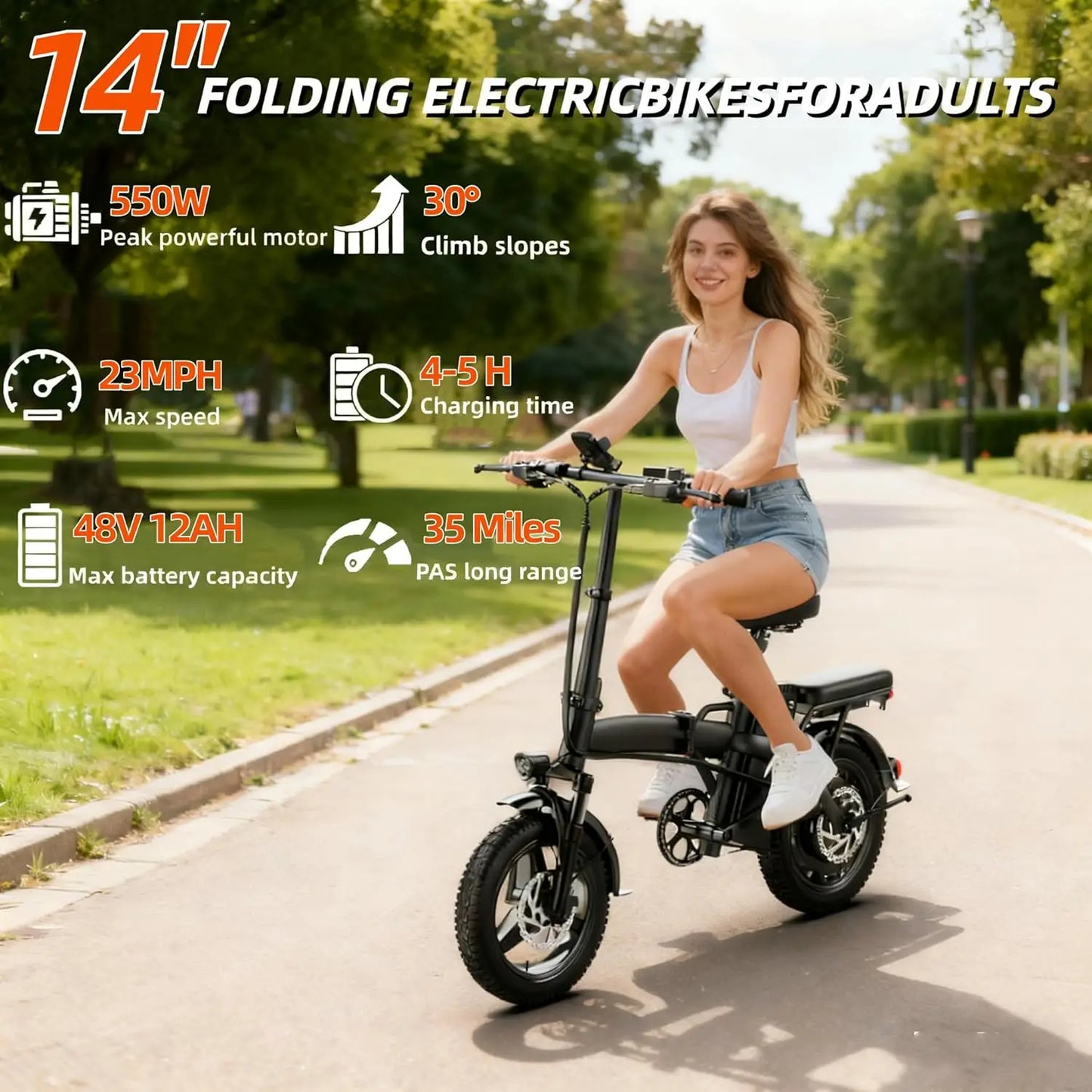 Electric Folding Bike For Adults And Teens 550W 25MPH With 48V Battery